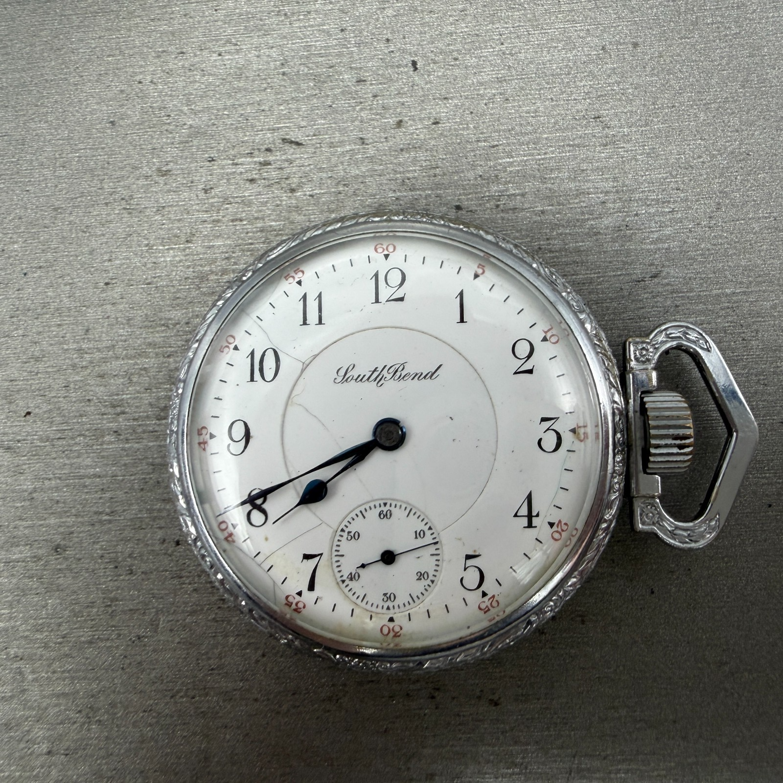 South Bend Pocket Watch White Dial Silver Tone Grade 292 Manual Wind PARTS0