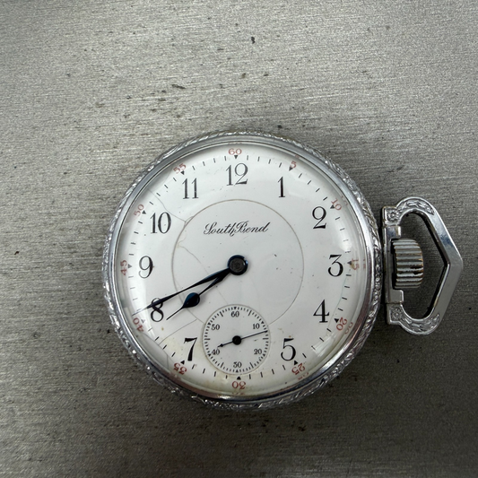 South Bend Pocket Watch White Dial Silver Tone Grade 292 Manual Wind PARTS0