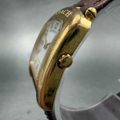 Coach Watch Women 21mm Silver Dial Gold Tone Rectangle W001 PARTS Vintage3
