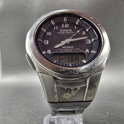 Casio WVA-400J Watch Men 42mm Blue Dial Silver Alarm Chrono Waveceptor PARTS7