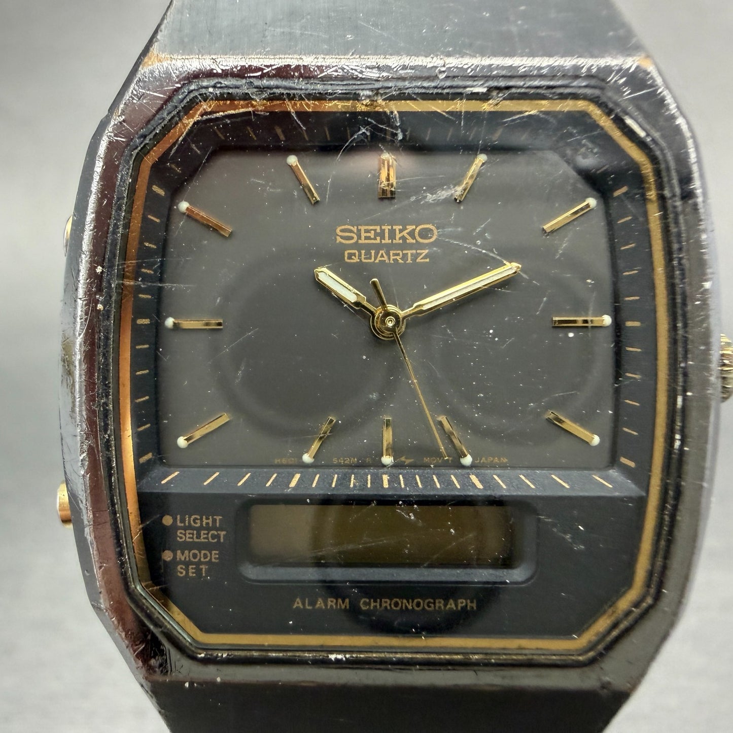 Seiko Analog Digital Watch Men 33mm Gray Dial Steel Rectangle H601-5479 PARTS!!!2