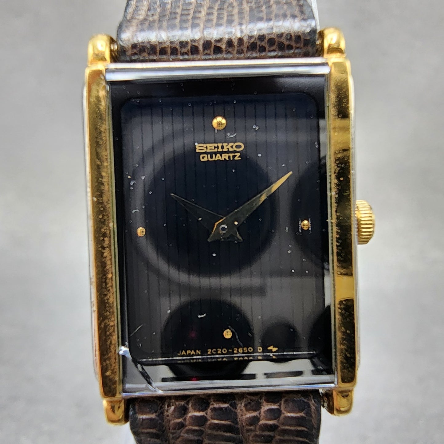 Seiko Tank Watch Women 17mm Black Dial Two Tone Rectangle 2C208249 New Batt NOS1
