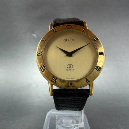 Gucci 3001M Watch Men 33mm Champagne Dial Gold plated Round New Battery VTG5