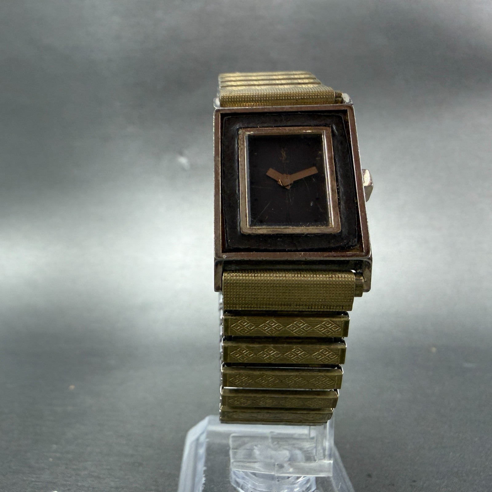 Yves Saint Laurent Tank Watch Women 21mm Brown Dial Gold Tone Rectangle PARTS7