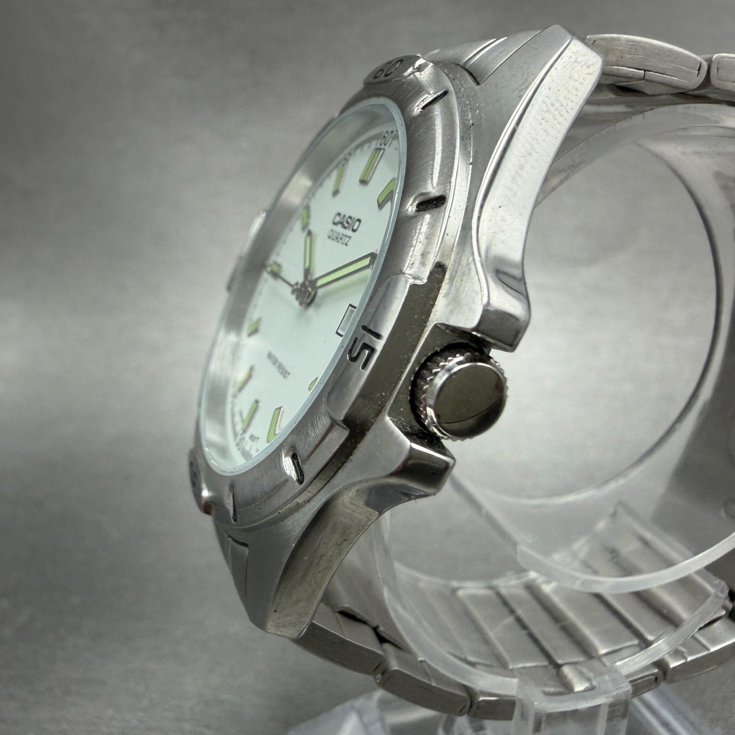 Casio Dive Watch Men 41mm White Dial Silver Tone Date Round MTP-1244 New Batt 7Q2