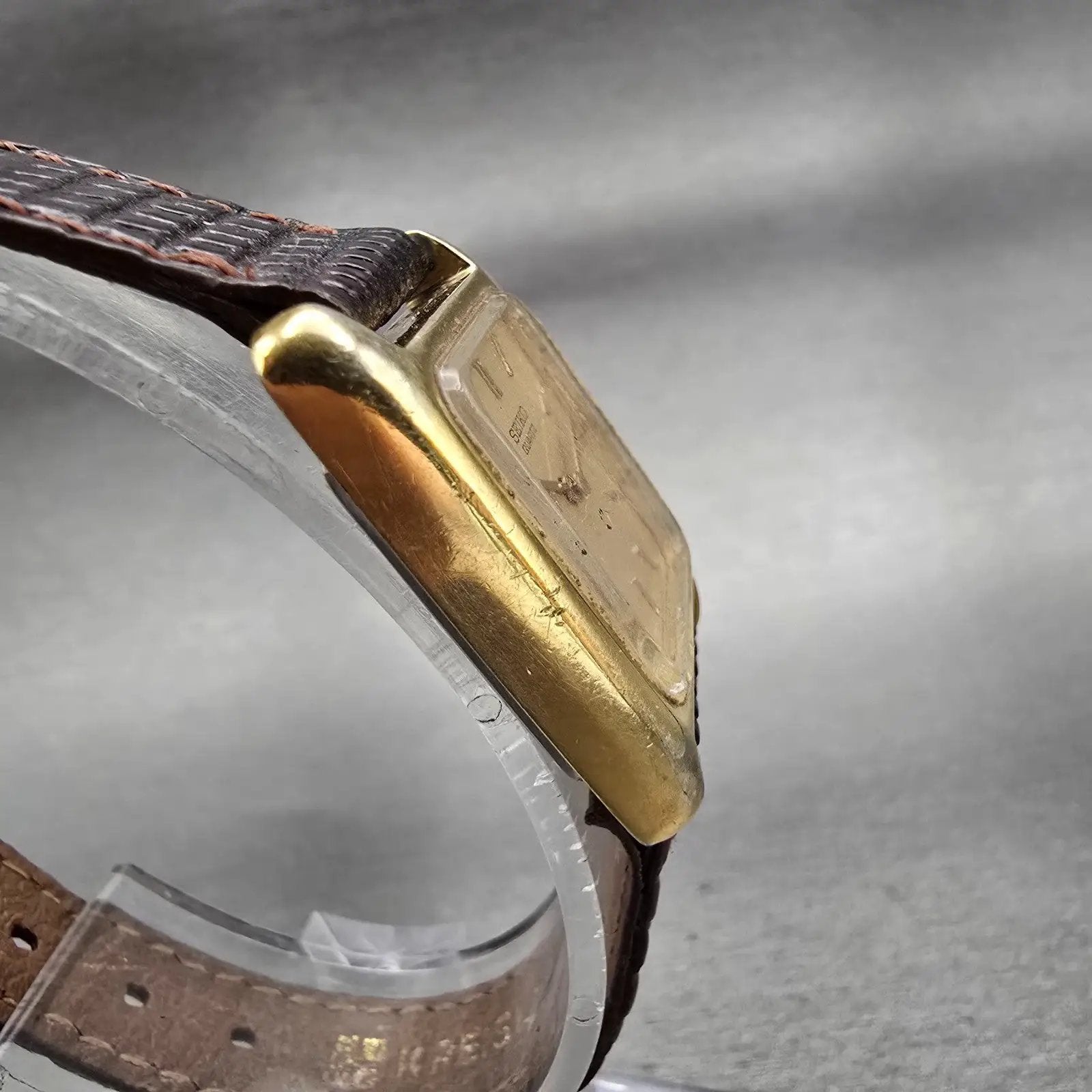 Seiko Watch Women 20mm Gold Dial Gold Tone Rectangle 5420-5000 New Battery VTG3