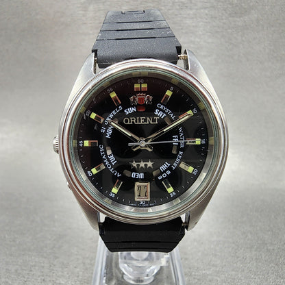 Orient Tri Star Watch Men 37mm Black Dial Steel Daydate Auto EM04D1 PARTS0