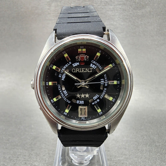 Orient Tri Star Watch Men 37mm Black Dial Steel Daydate Auto EM04D1 PARTS0
