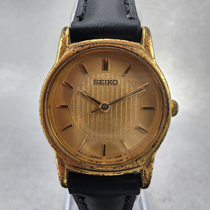 Seiko Watch Women 22mm Champagne Dial Gold Tone Round V701A110 New Battery1