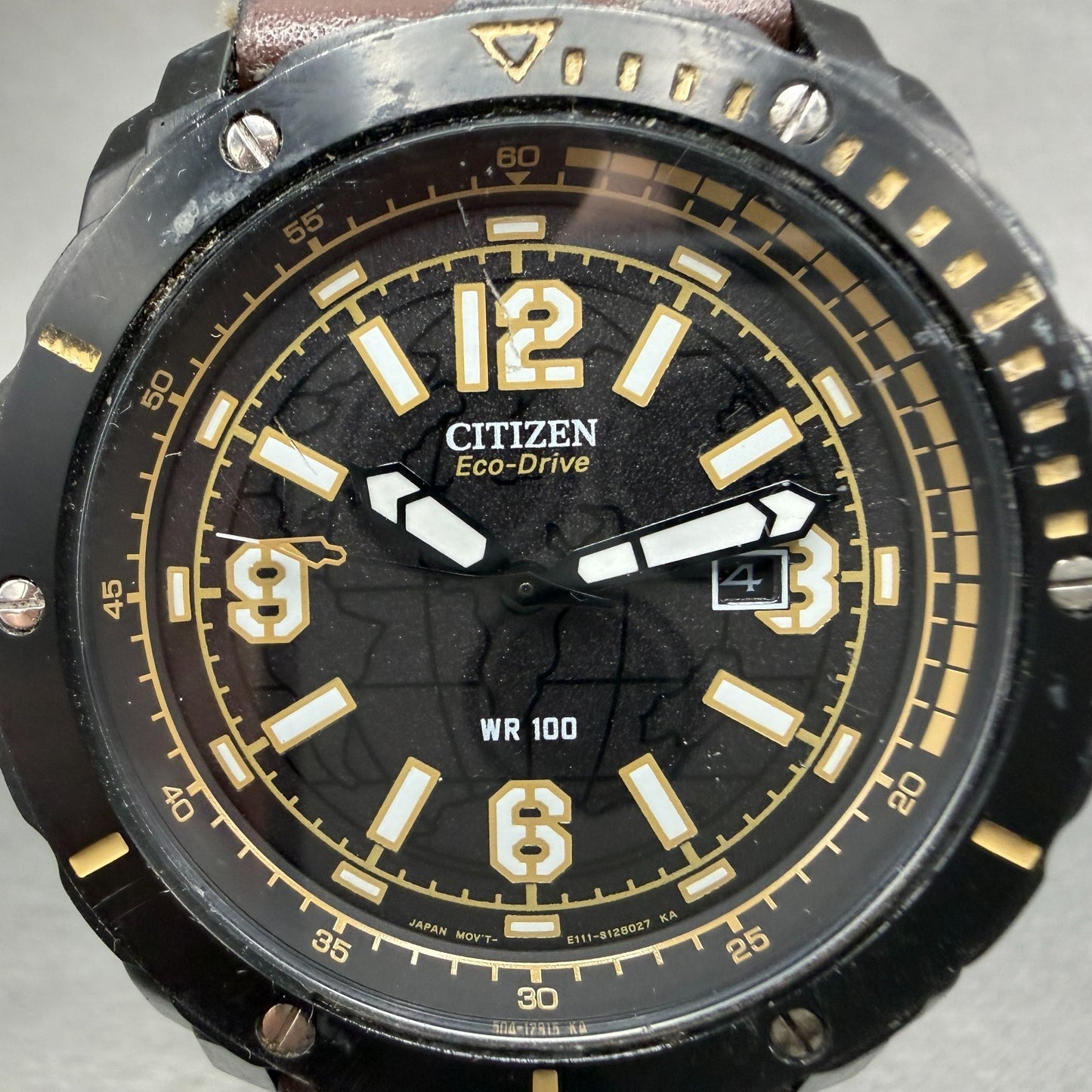 Citizen Eco-Drive Watch Men 46mm Black Dial Black Tone Date E111-S089131 Runs1