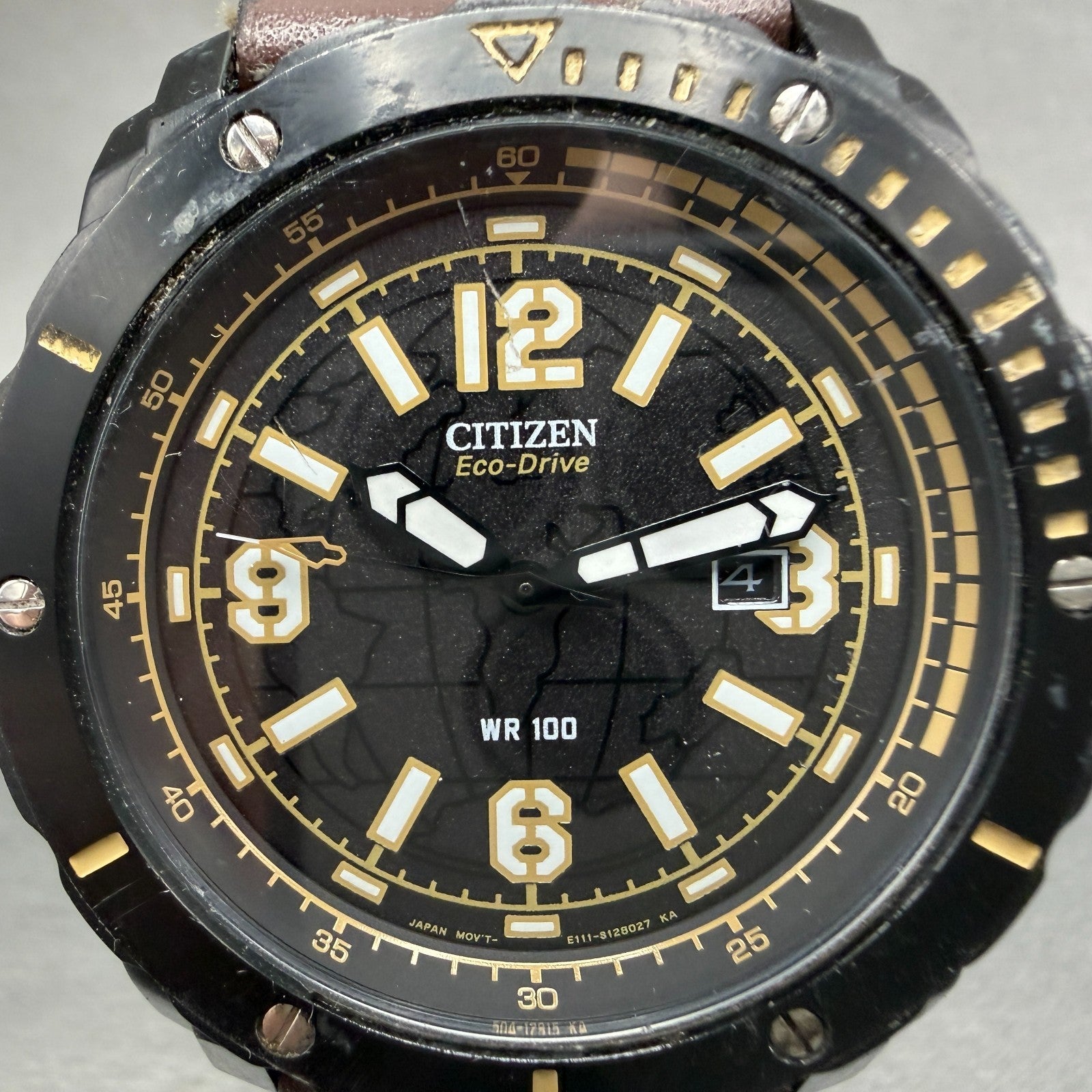 Citizen Eco-Drive Watch Men 46mm Black Dial Black Tone Date E111-S089131 Runs1