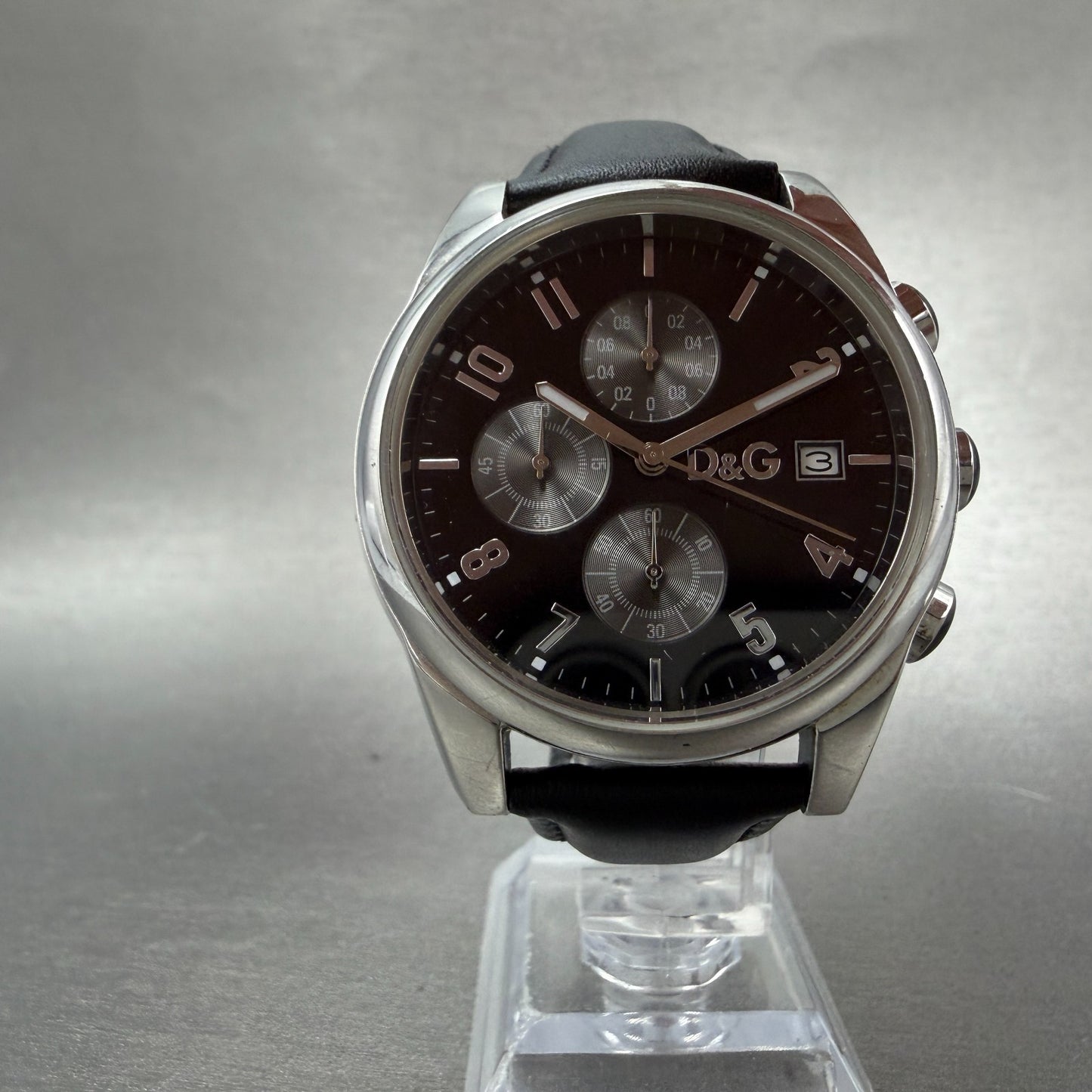 Dolce & Gabbana Sandpiper Chronograph Watch Men 41mm Black Dial Silver New BattA5
