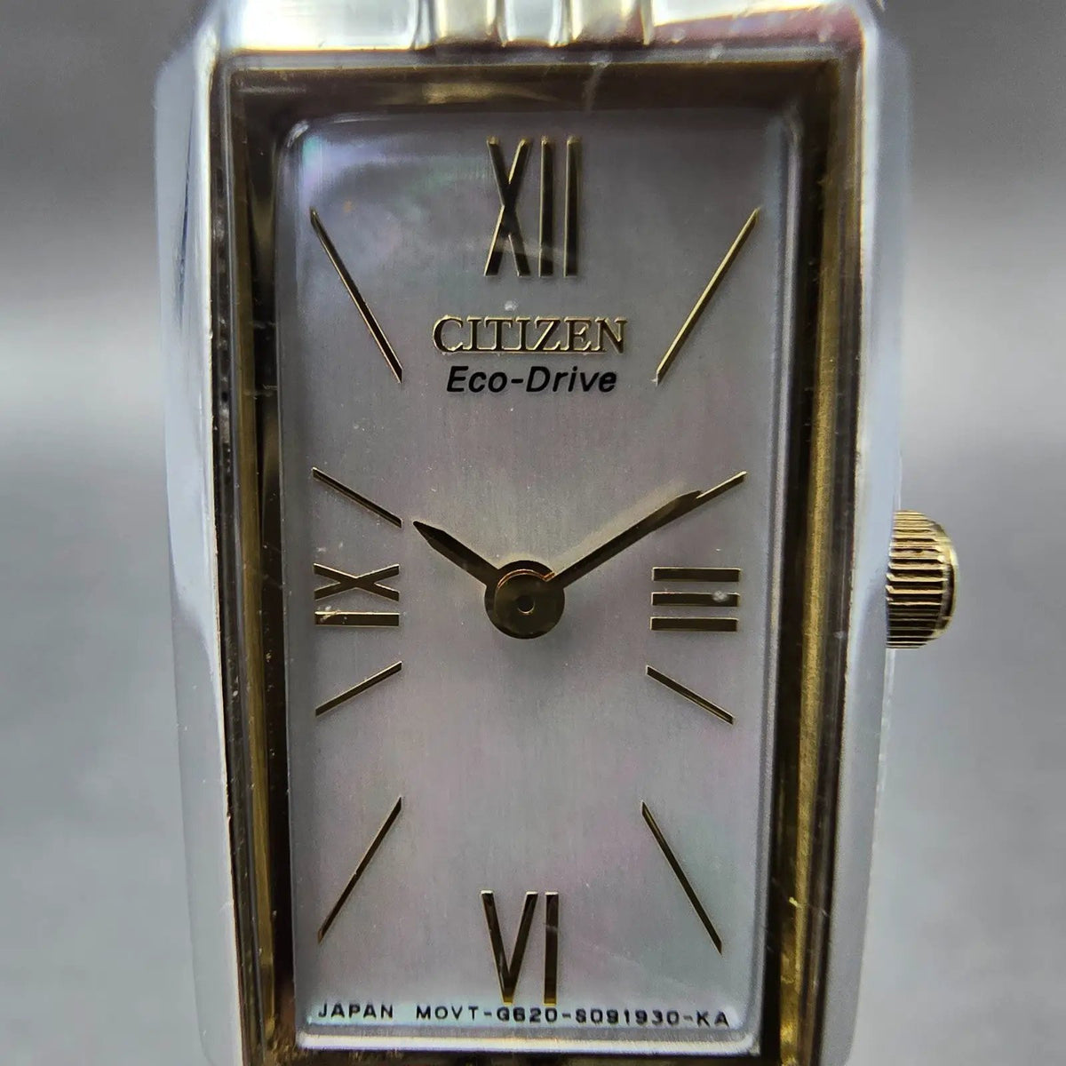 Citizen Eco-Drive Tank Watch Women 15mm MOP Dial Two Tone EG2694-59D Runs JP1