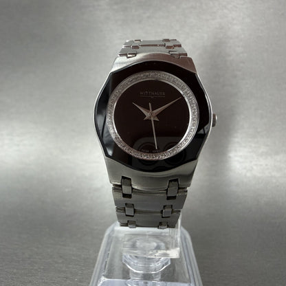 Wittnauer Watch Women 26mm Black Dial Steel Diamond Accents Round New Battery5