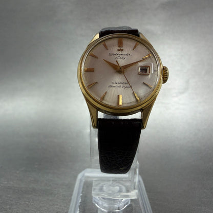 Seiko SeikoMatic Lady Watch Women 23mm Silver Dial Gold Tone Date Runs Vintage5