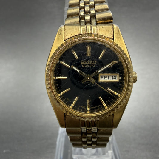 Seiko Watch Women 24mm Black Tone Gold Tone Daydate Round 7N83-0041 New Batt PO90