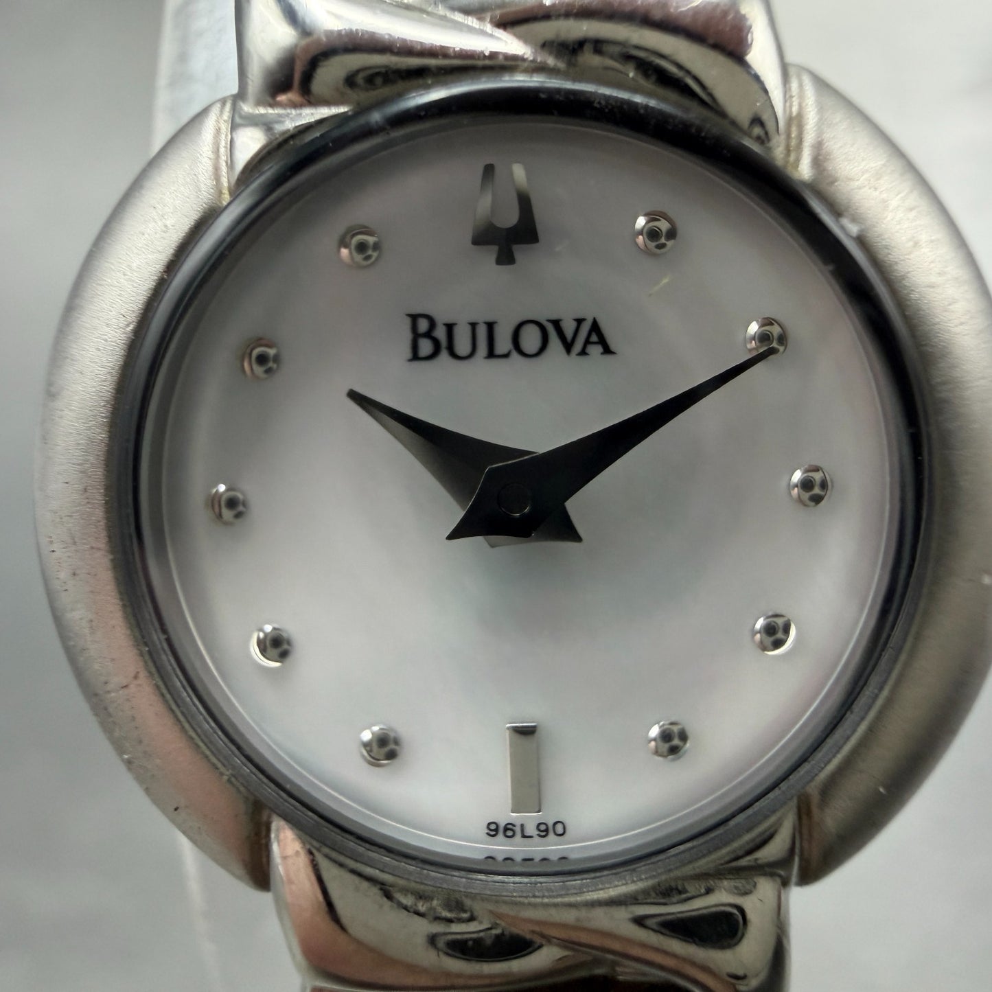 Bulova Watch Women 20mm MOP Dial Silver Tone Round 96L90 New Battery Steel1