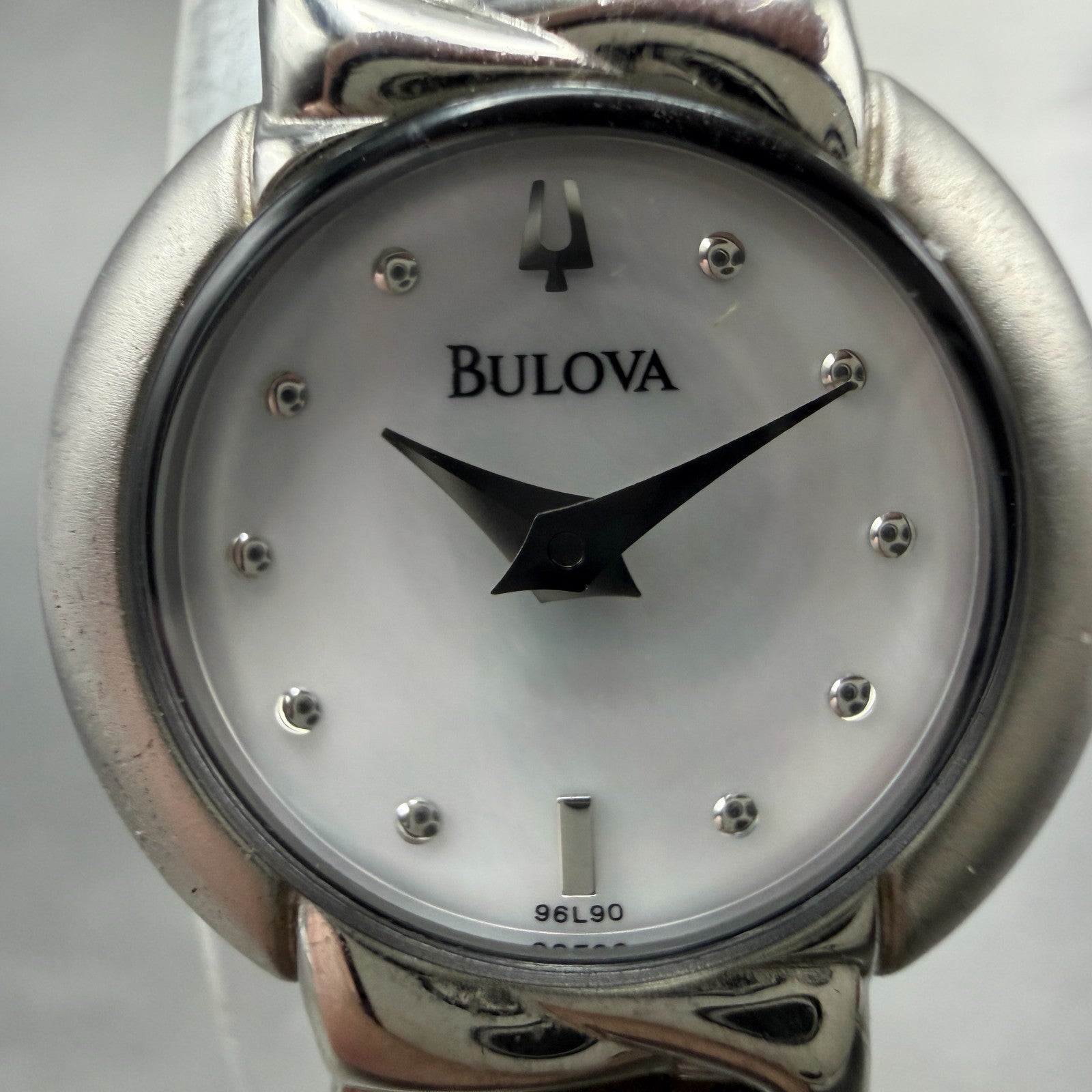 Bulova Watch Women 20mm MOP Dial Silver Tone Round 96L90 New Battery Steel1