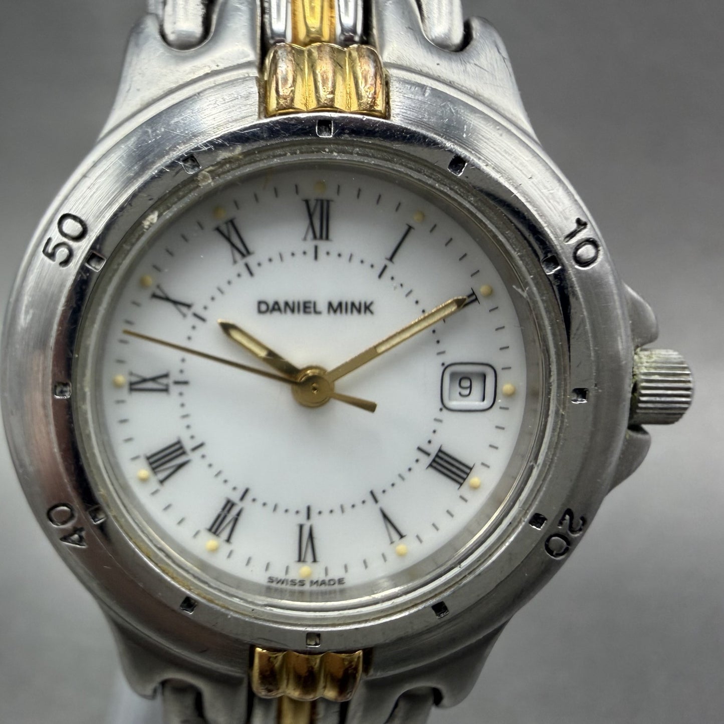 Daniel Mink Watch Women 28mm White Dial Two Tone Date Round 2651 New Battery1