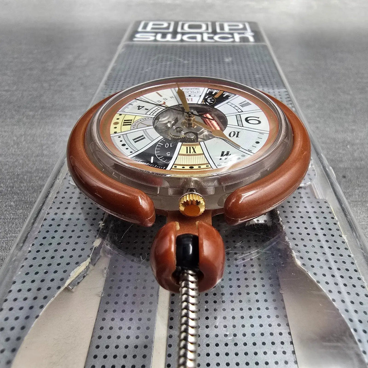 Swatch Pocket Watch Mix Watch Men 47mm White Dial Brown Tone PPK101 New Battery5