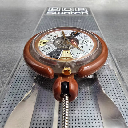 Swatch Pocket Watch Mix Watch Men 47mm White Dial Brown Tone PPK101 New Battery5