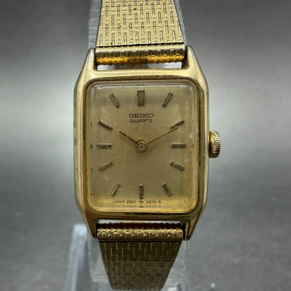 Seiko Tank Watch Women 17mm Champagne Dial Gold Tone VTG 2B20-5000 New Battery0