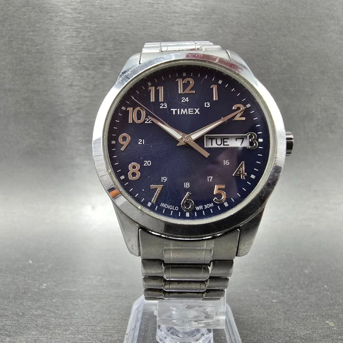 Timex South Street Watch Men 36mm Blue Dial Silver Tone Daydate T2M933 New Batt5