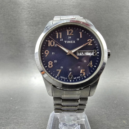 Timex South Street Watch Men 36mm Blue Dial Silver Tone Daydate T2M933 New Batt5