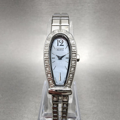 Citizen EcoDrive Watch Women 16mm MOP Dial Steel Horse Shoe Diamonds Works0