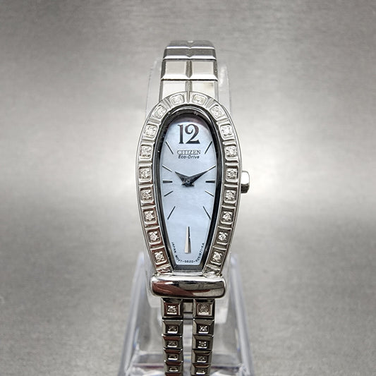 Citizen EcoDrive Watch Women 16mm MOP Dial Steel Horse Shoe Diamonds Works0