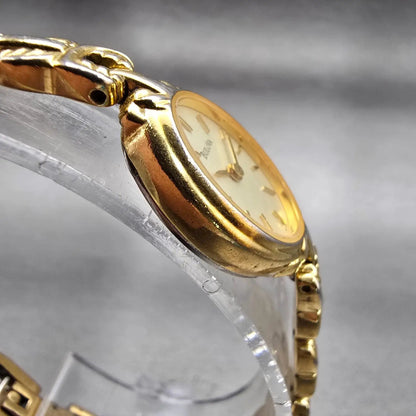 Bulova Watch Women 17mm Champagne Dial Gold Tone Oval 97T09 New Battery3