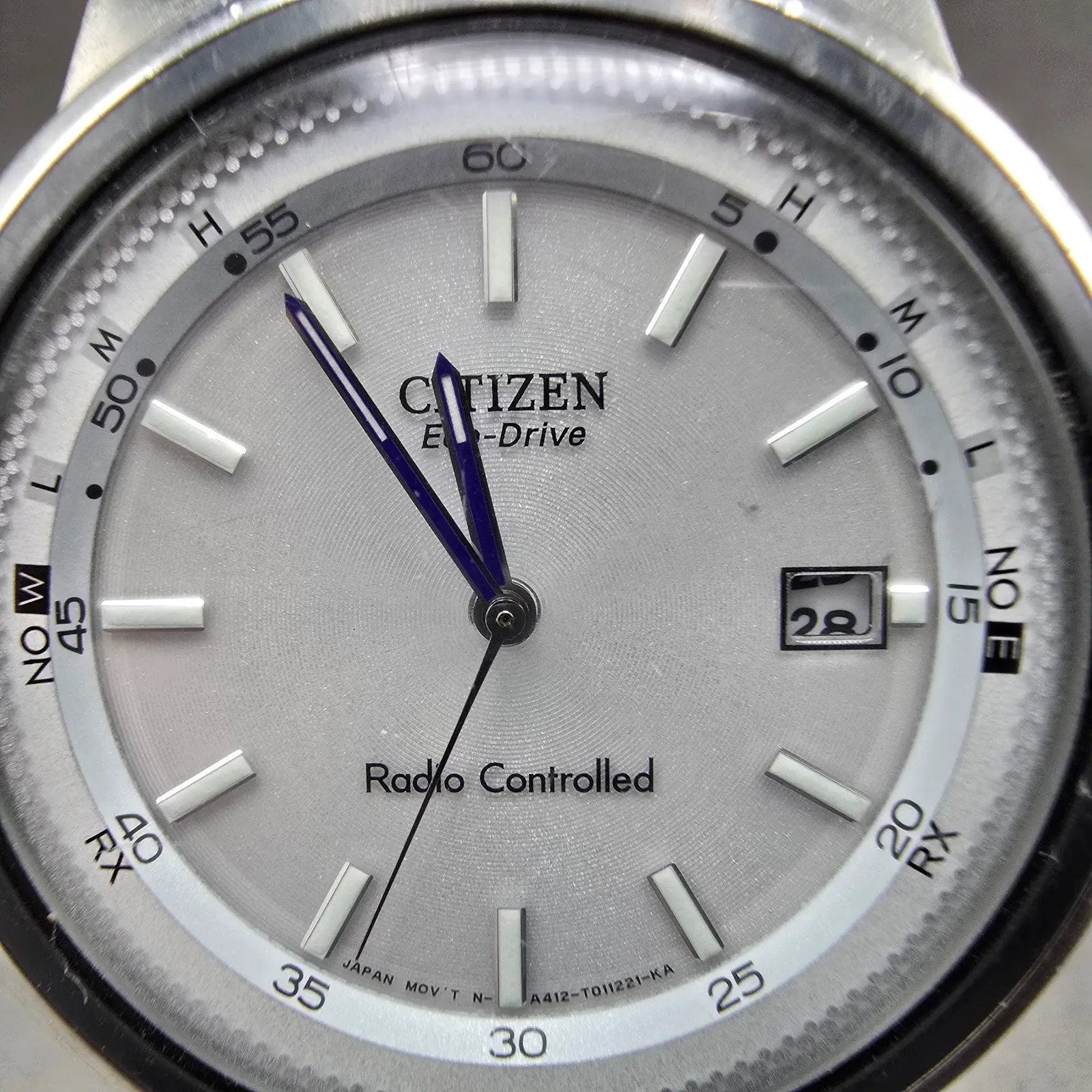 Citizen Eco-Drive Watch Men 42mm White Dial Silver Tone Atomic Date READ!!!!2