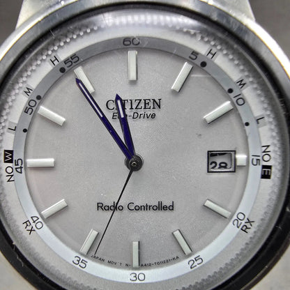 Citizen Eco-Drive Watch Men 42mm White Dial Silver Tone Atomic Date READ!!!!2