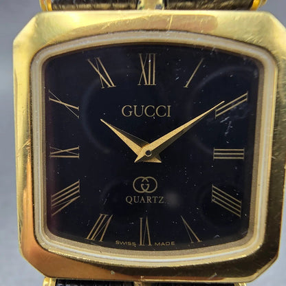 Gucci Tank Watch Men 25mm Black Dial Gold Tone Square PARTS Vintage Swiss2