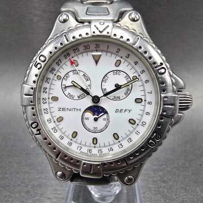 Zenith Defy Triple Calendar Moon phase Watch Men 38mm White Dial Steel New Batt0