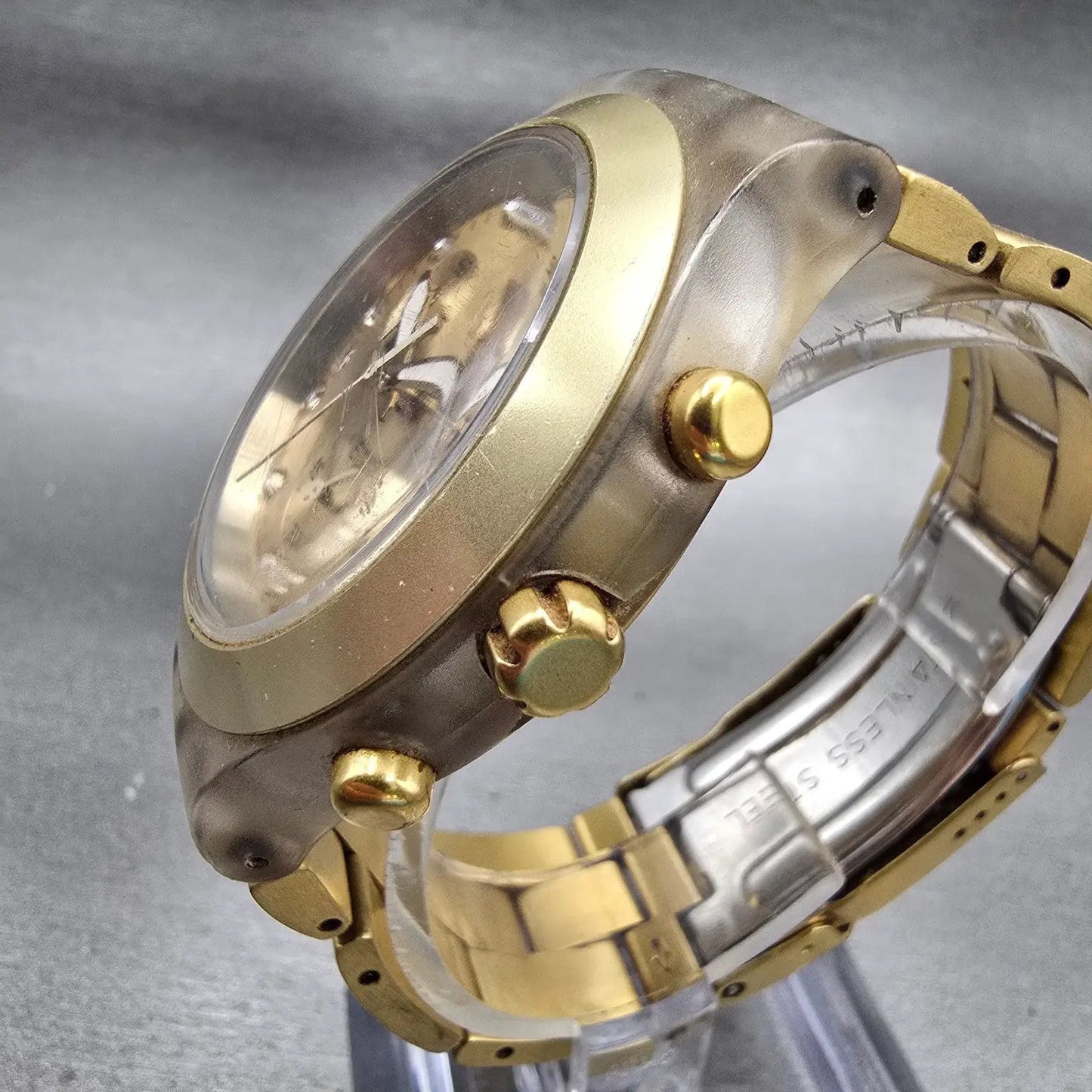 Swatch Irony DIAPHANE Chronograph Watch Men Gold Dial Date SVCK4032G New Battery2