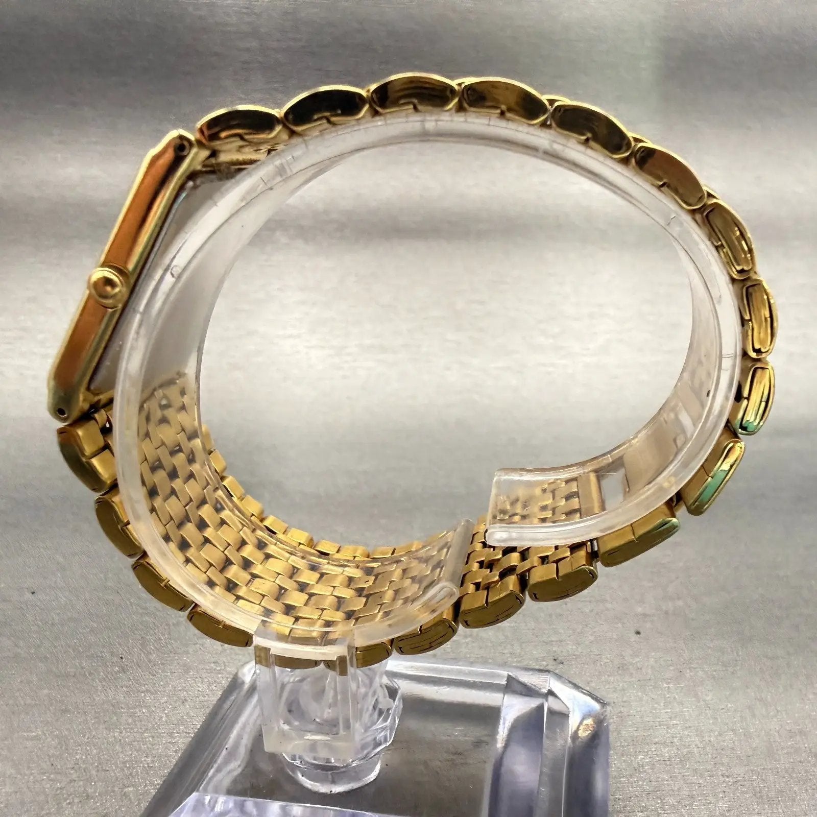 Seiko Watch Women 23mm Gold Dial Gold Tone Rectangle 4N00-6298 New Battery VTG6