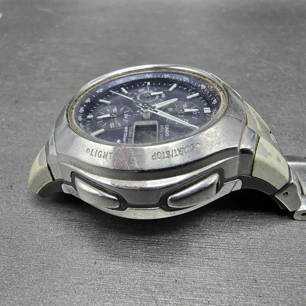 Casio Wave Ceptor Watch Men 43mm Blue Dial Analog Digital Steel WVA-500J READ!!!3