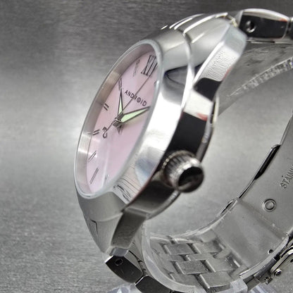 Android Watch Women 32mm Pink MOP Dial Steel Round AD771 New Battery2