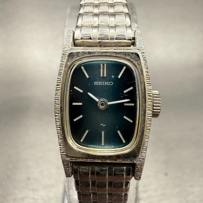 Seiko Watch Women 15mm Blue Dial Silver Tone Rectangle 11-3669 Vintage Works0