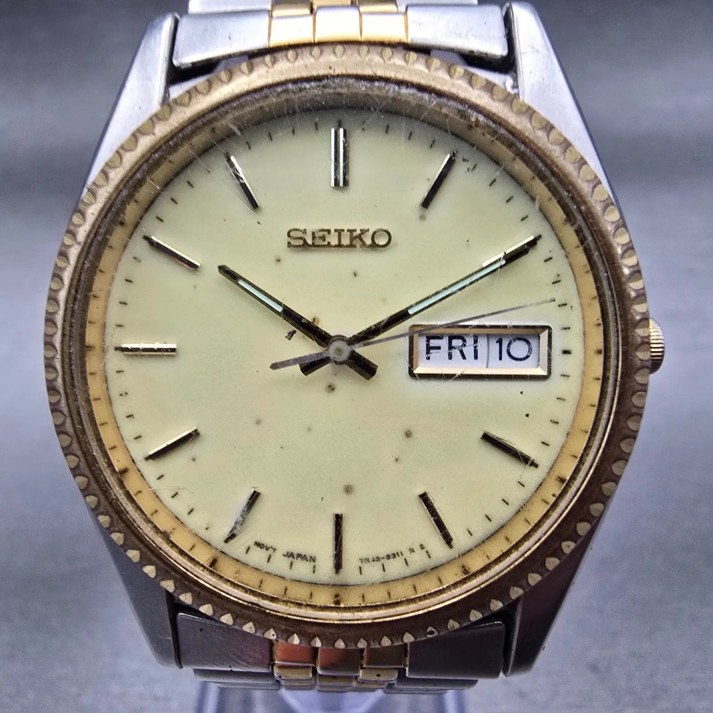 Seiko President Watch Men 36mm Luminous Dial Two Tone Daydate 7N43-8111 New Batt1