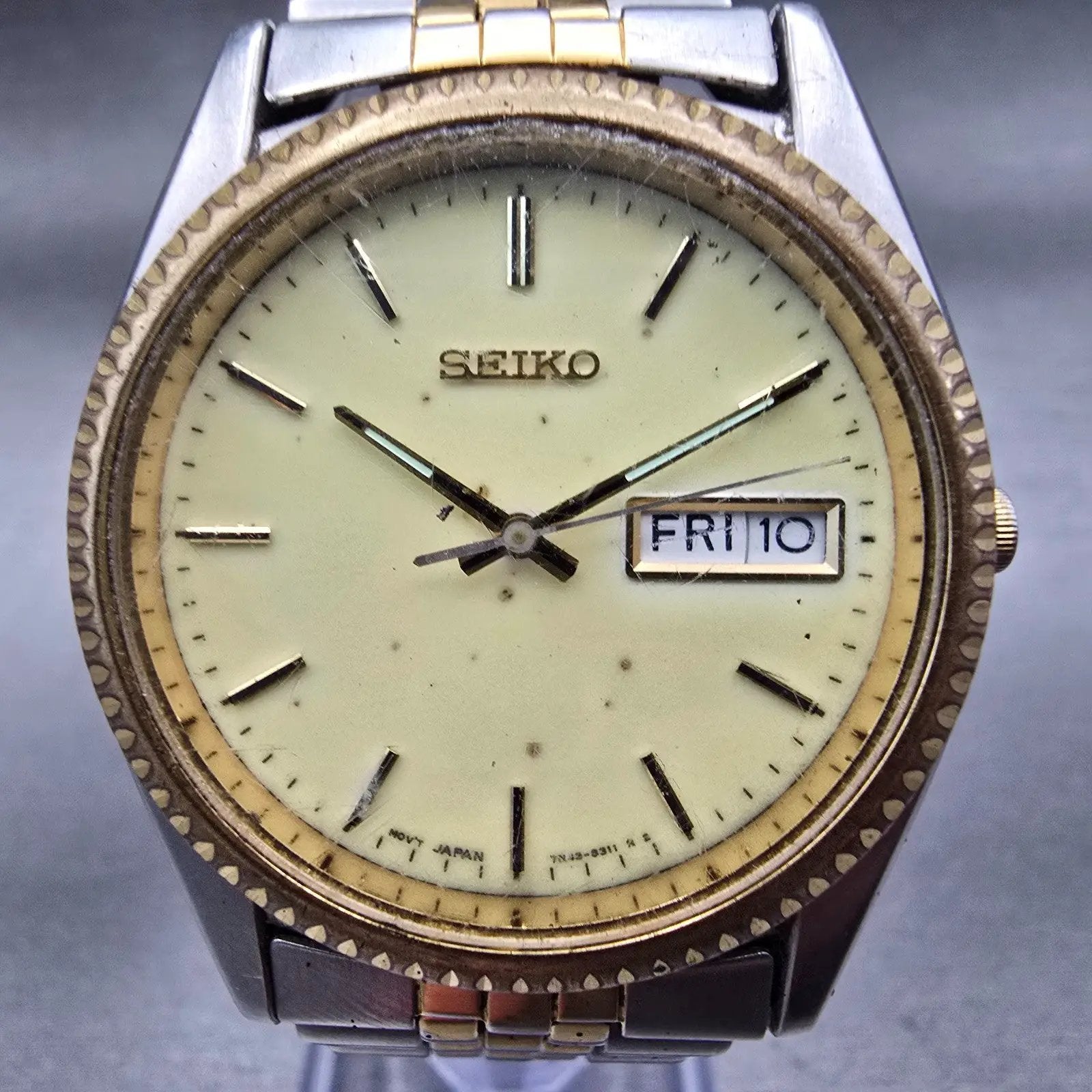 Seiko President Watch Men 36mm Luminous Dial Two Tone Daydate 7N43-8111 New Batt1