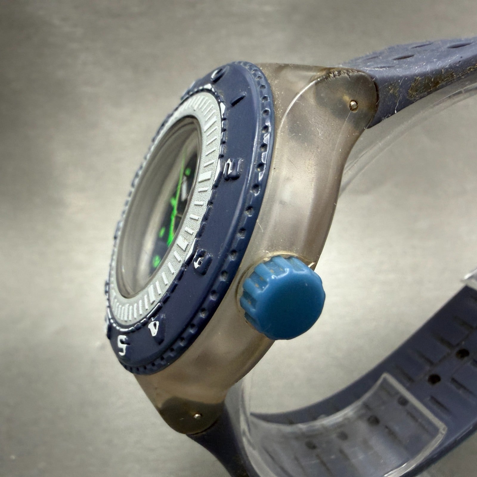 Swatch Flow Through Dive Watch Men 44mm Blue Dial Clear Case Date Round NewBatt2