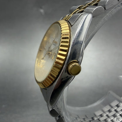 Seiko Watch Women 25mm White Dial Two Tone Daydate Round 7n83-0041 New Batt N6R2