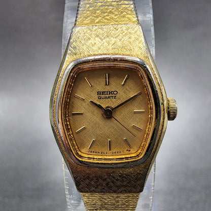 Seiko Watch Women 25mm Gold Dial Gold Tone Hexagon 2C215149 New Batt B123 VTG1