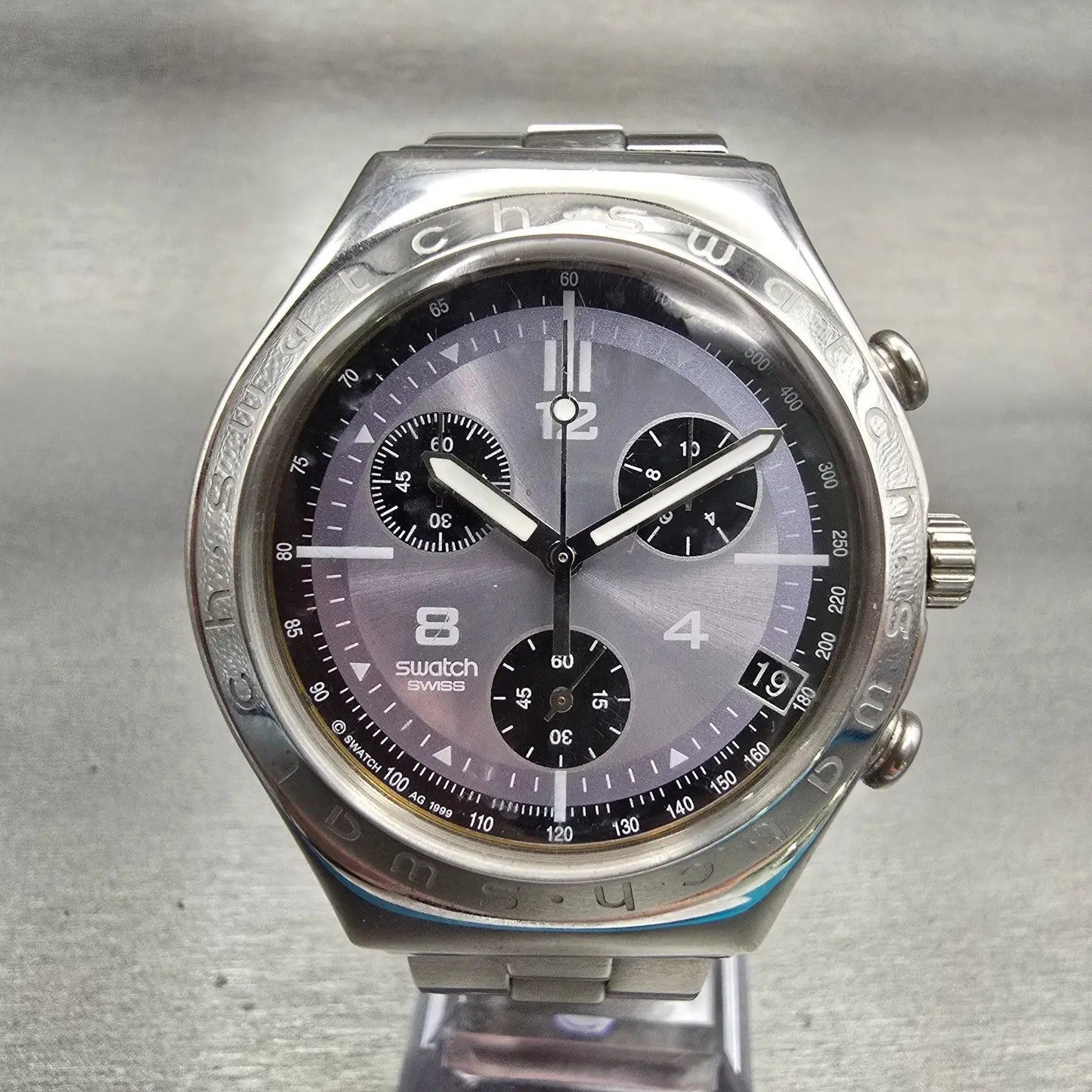 Swatch Irony Chrono FEARLESS Watch Men 40mm Blue Dial Steel Date YCS415G NewBat0