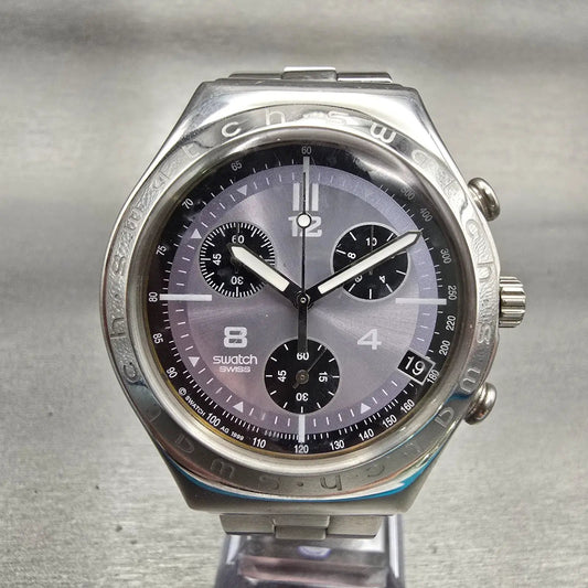 Swatch Irony Chrono FEARLESS Watch Men 40mm Blue Dial Steel Date YCS415G NewBat0