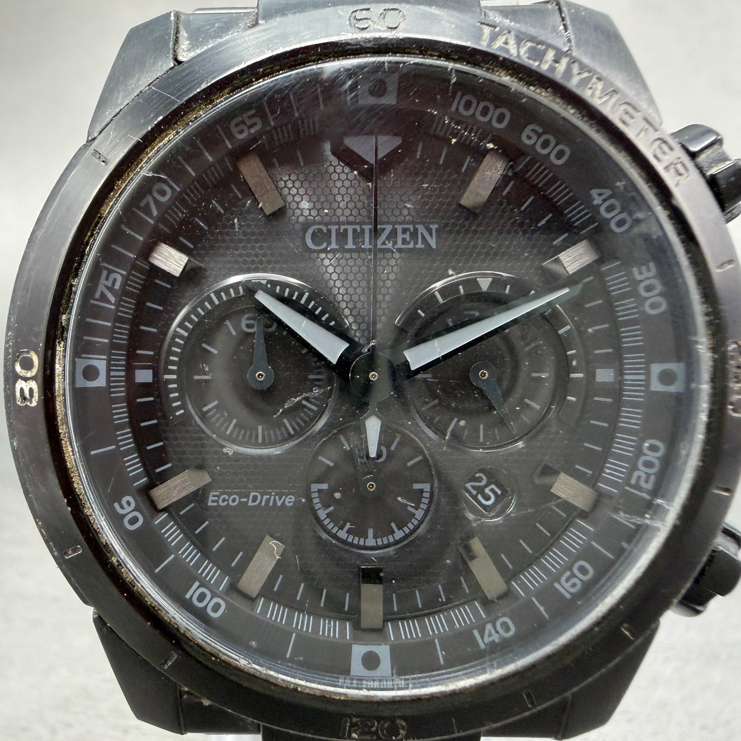 Citizen Eco-Drive Chronograph Watch Men 48mm Black Dial Black Tone Date Runs1