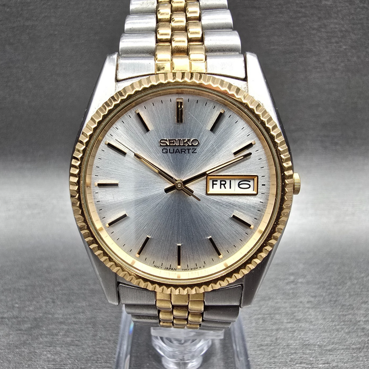 Seiko President Watch Men 35mm Silver Dial Two Tone Daydate 7N43-8111 New Batt2