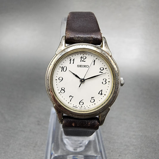 Seiko Watch Women 24mm White Dial Silver Tone Round 7N016880 New Battery0